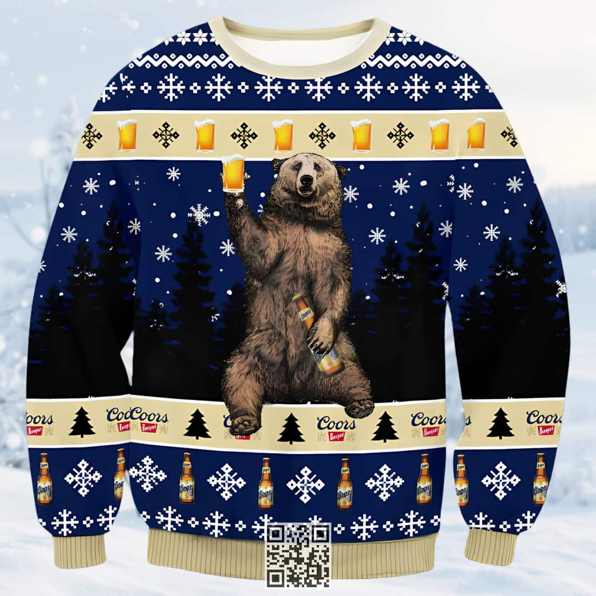 Bear Loves Coors Banquet Beer Ugly Christmas Sweater