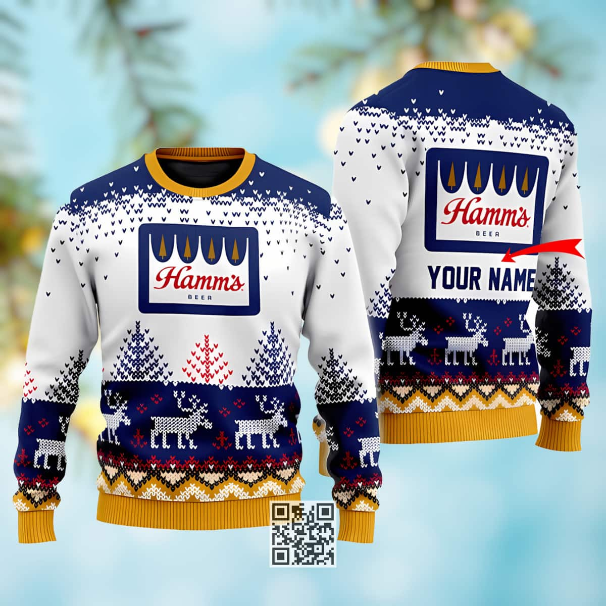 Personalized Hamm's Beer Ugly Christmas Sweater Reindeer Custom Name