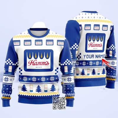 Personalized Hamm's Beer Ugly Christmas Sweater Pine Tree Custom Name Personalized Hamm's Beer Ugly Christmas Sweater Pine Tree Custom Name