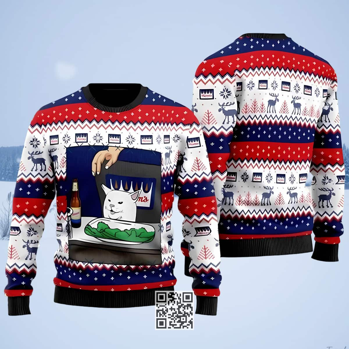 Hamm's Beer Ugly Christmas Sweater Cat Meme