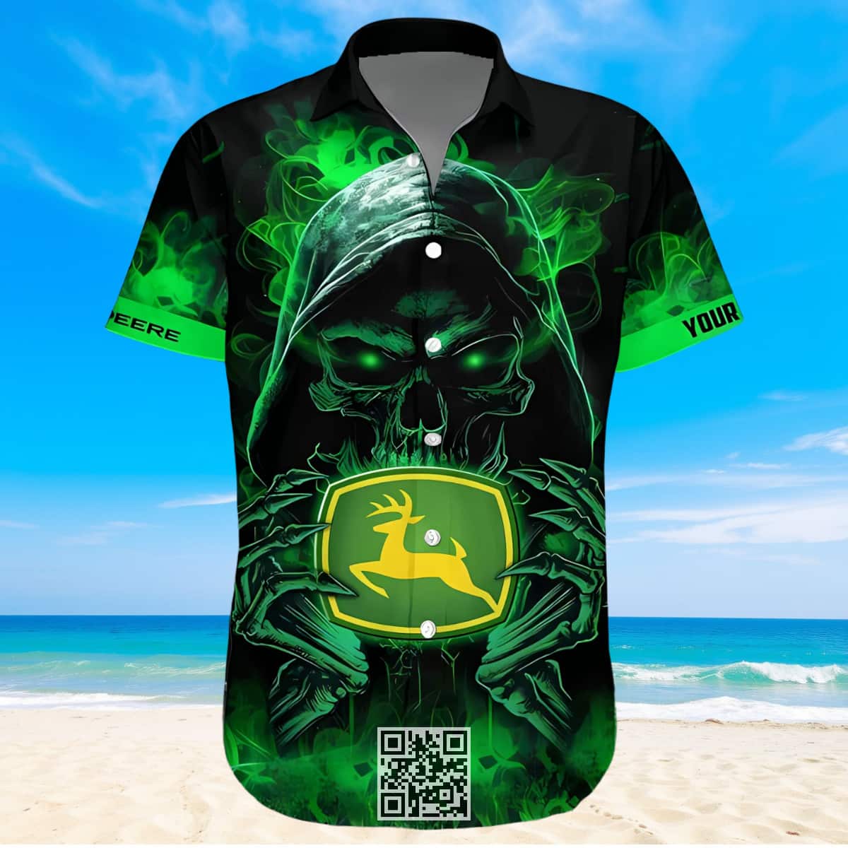 John Deere Beer Hawaiian Shirt Smoke Skull Custom Name John Deere Beer Hawaiian Shirt Smoke Skull Custom Name