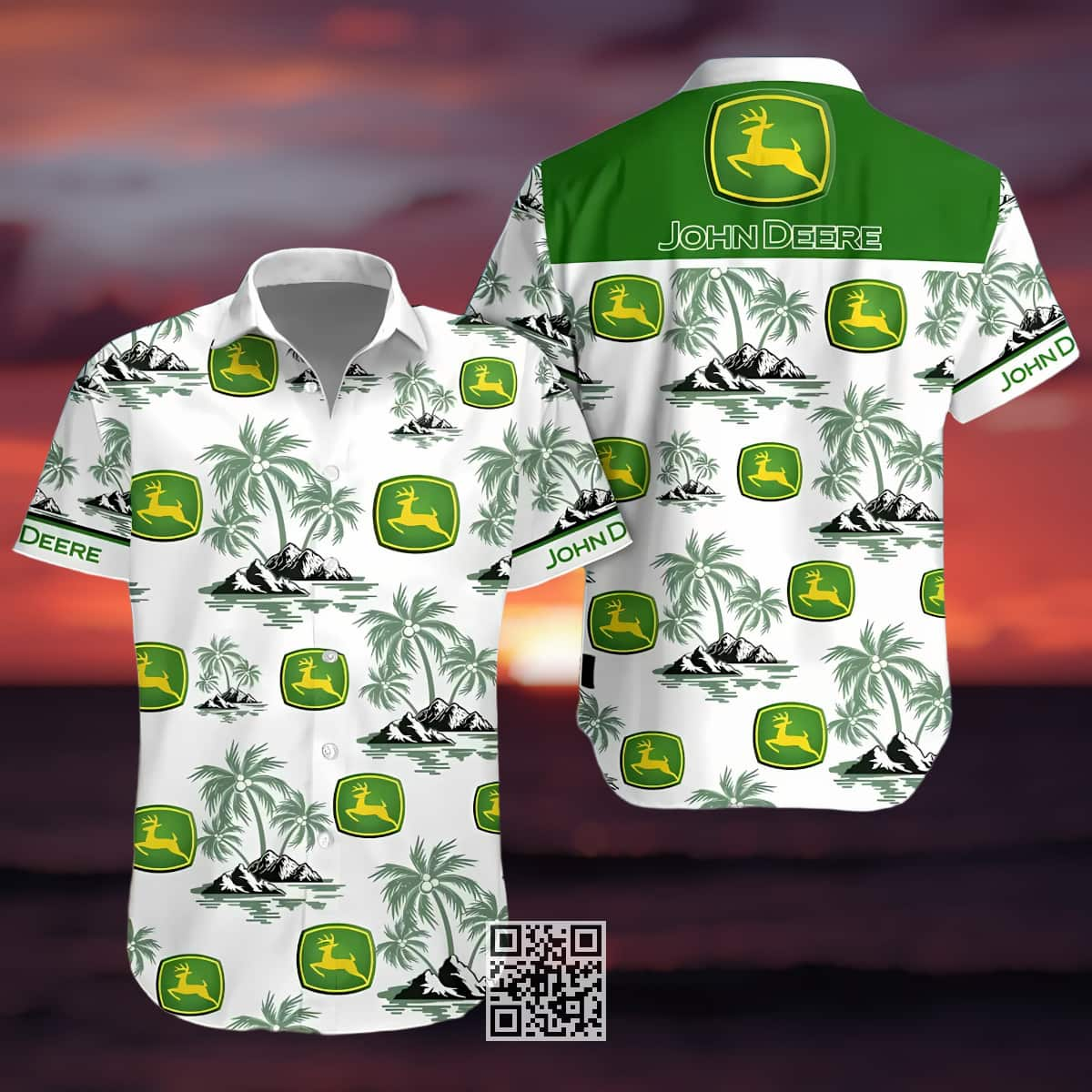 Vintage John Deere Beer Hawaiian Shirt Palm Tree Pattern