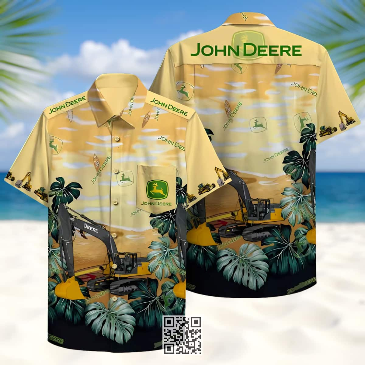 John Deere Hawaiian Shirt Palm Leaves Pattern