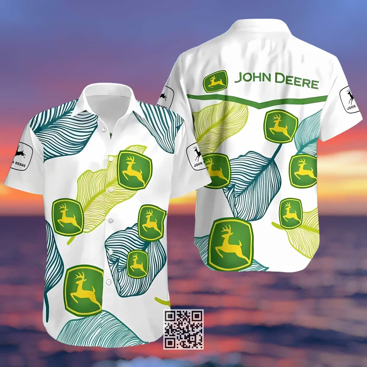 John Deere Hawaiian Shirt Banana Leaf Pattern