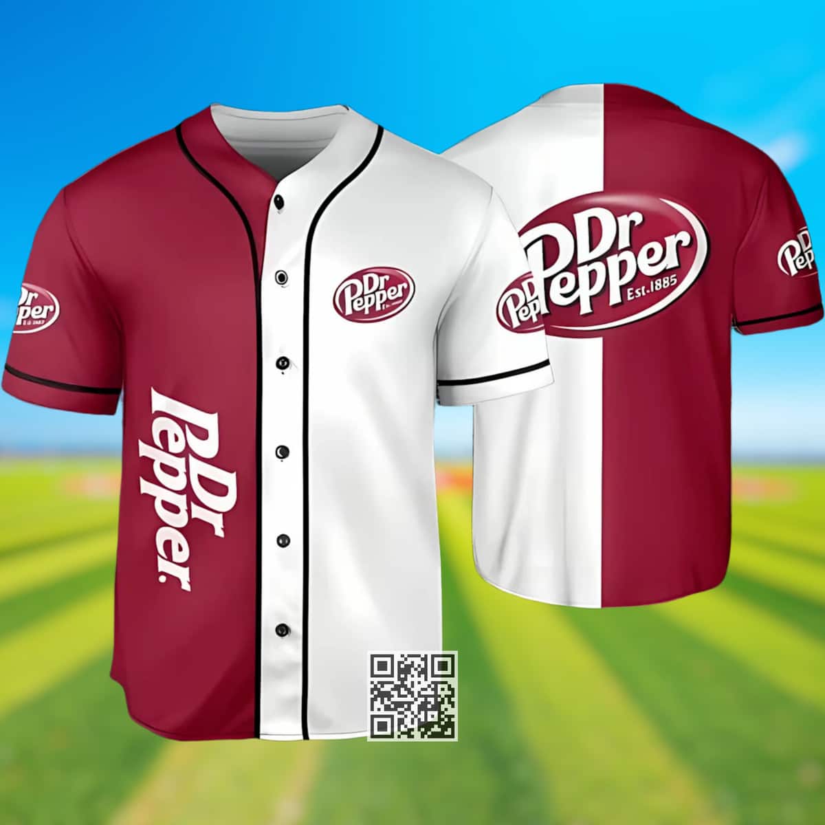 White And Red Split Dr Pepper Beer Baseball Jersey White And Red Split Dr Pepper Beer Baseball Jersey