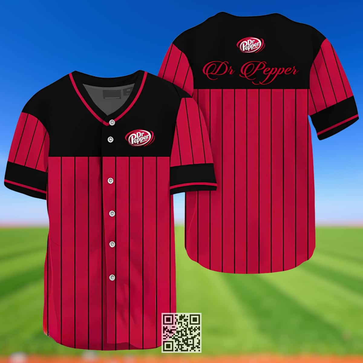 Sleek Black Vertical Striped Dr Pepper Beer Baseball Jersey