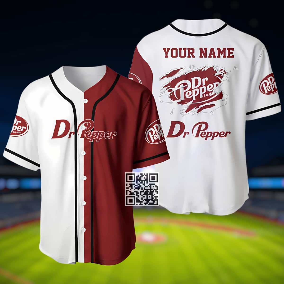 White Red Split Dr Pepper Baseball Jersey Custom Name