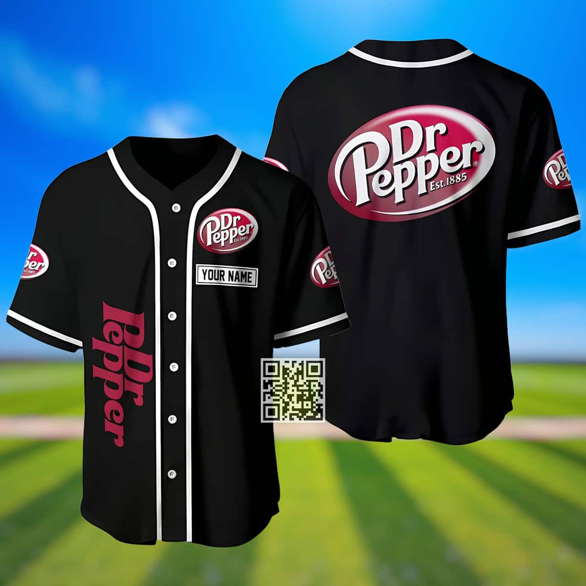 Black Dr Pepper Baseball Jersey Custom Name