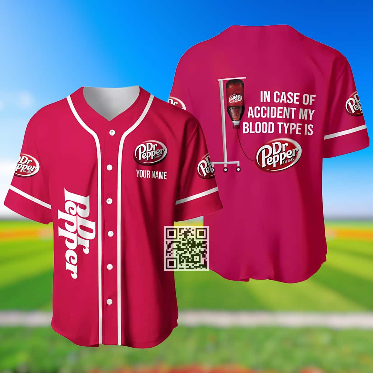 Personalized In Case Of Accident My Blood Type Is Dr Pepper Baseball Jersey Custom Name