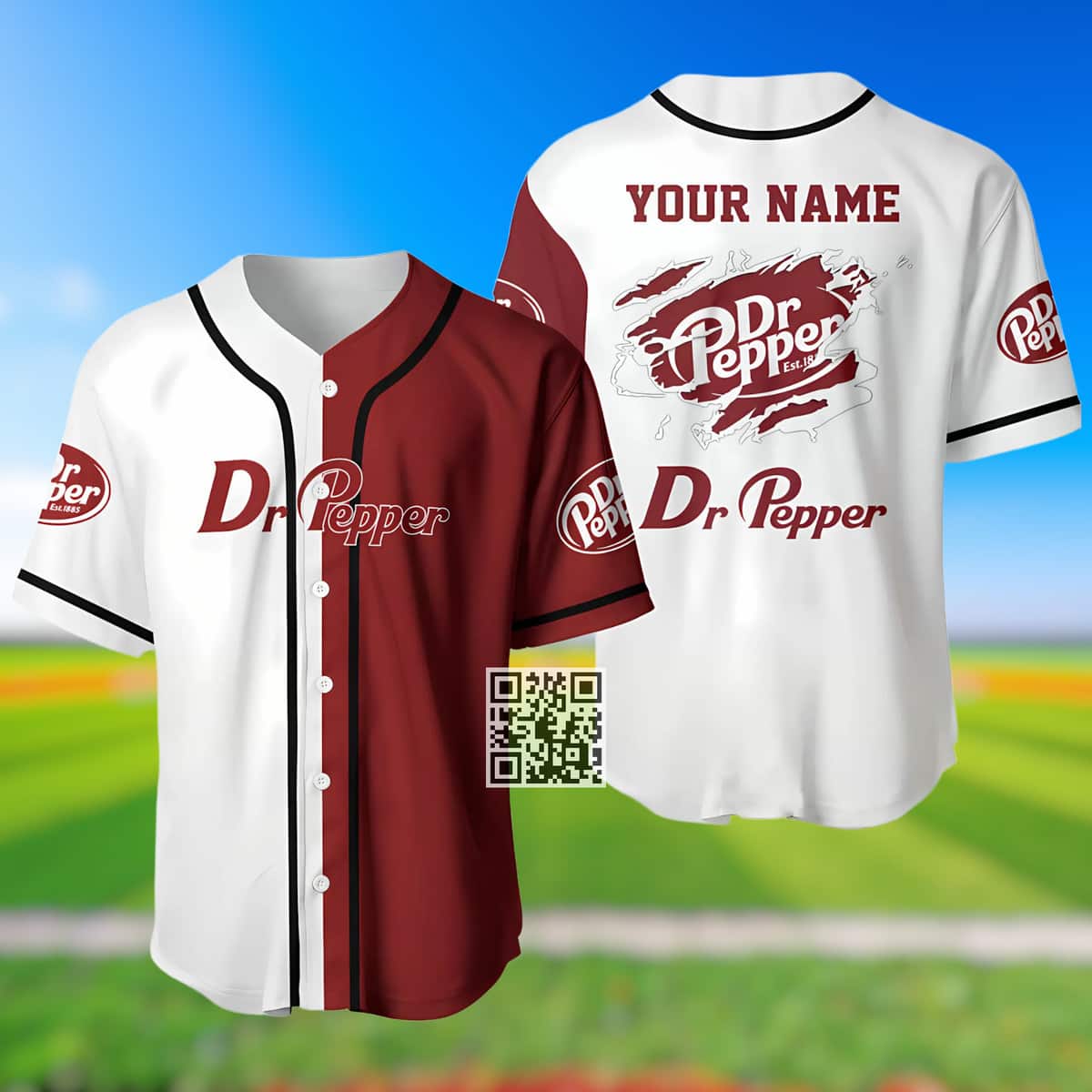 White And Red Split Dr Pepper Baseball Jersey Custom Name White And Red Split Dr Pepper Baseball Jersey Custom Name