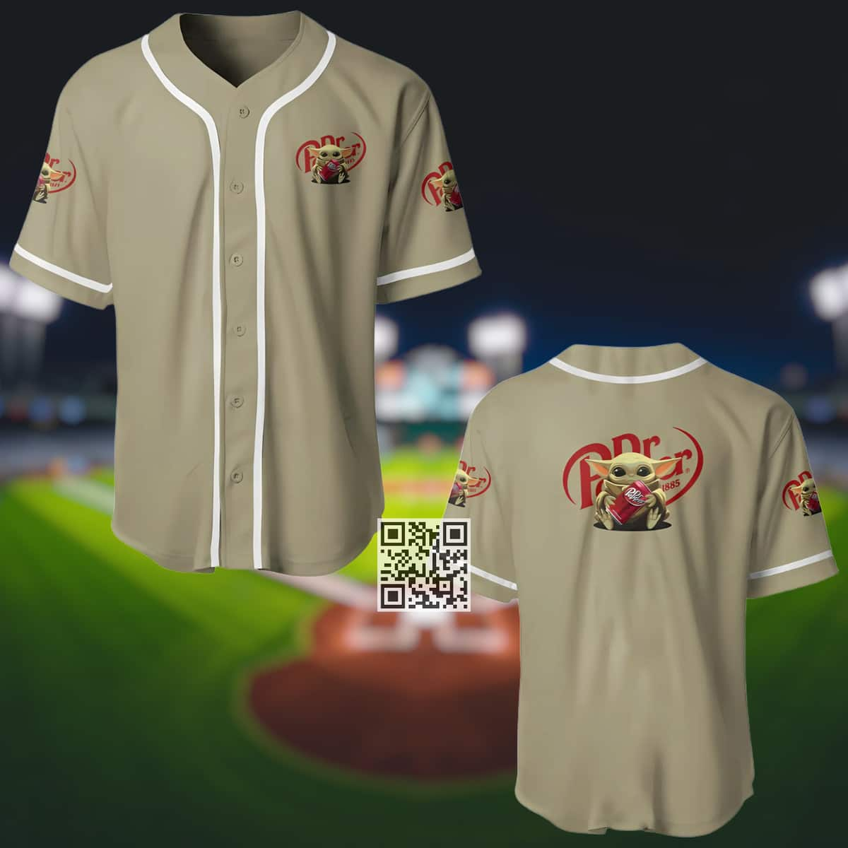 Khaki Baby Yoda Dr Pepper Baseball Jersey