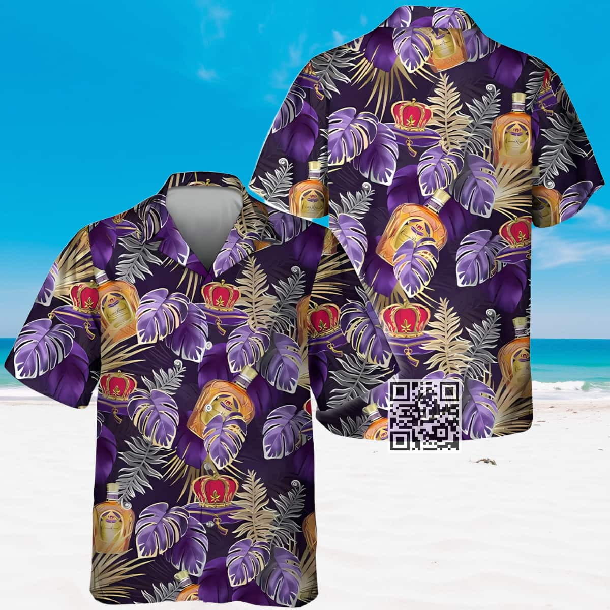 Crown Royal Whisky Hawaiian Shirt Palm Leaf Pattern