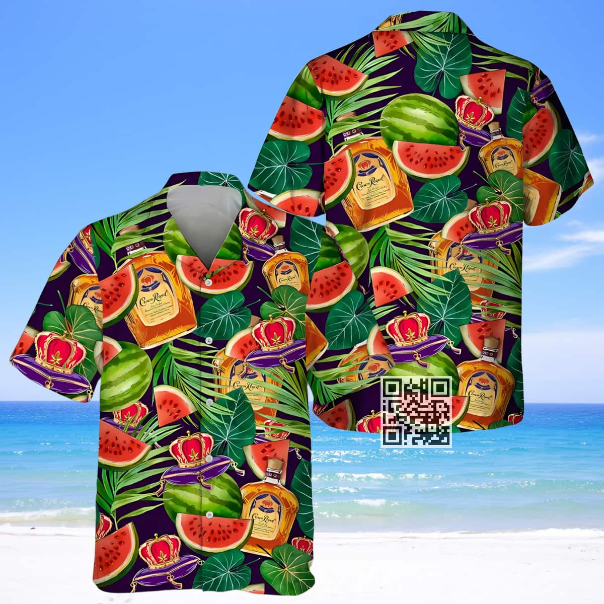 Crown Royal Whisky Hawaiian Shirt Watermelon Palm Leaves