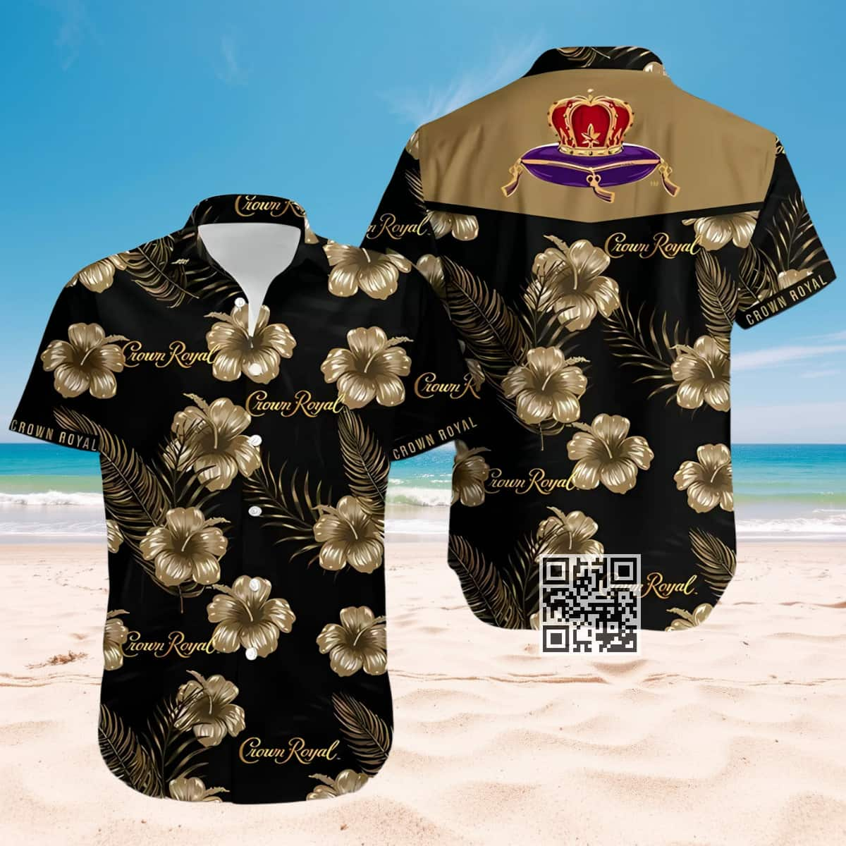 Black Crown Royal Hawaiian Shirt Hibiscus Flower