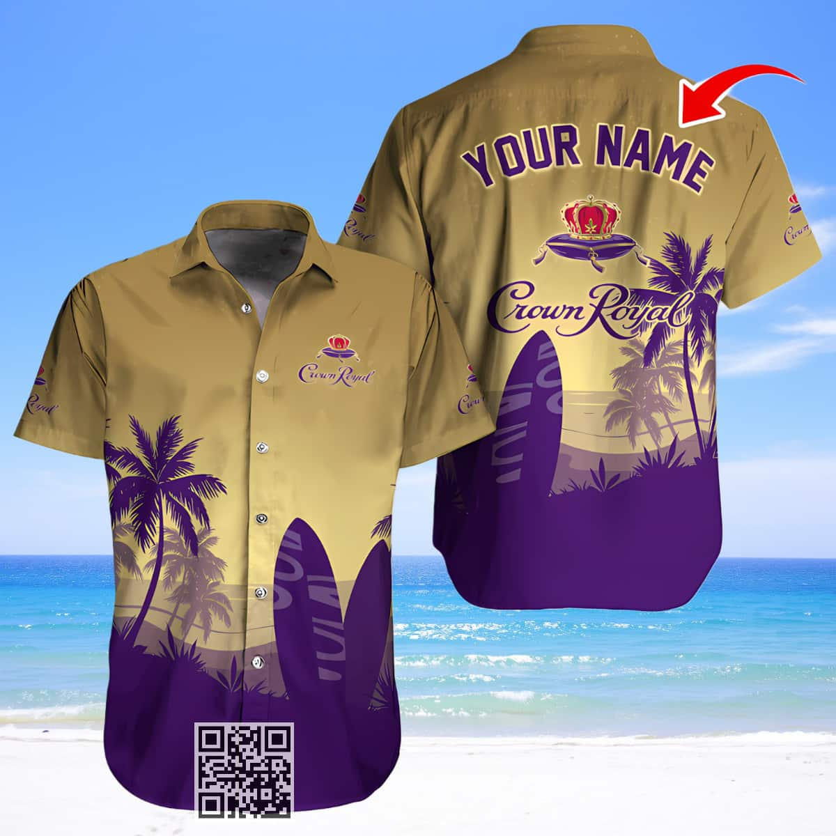 Personalized Crown Royal Hawaiian Shirt Palm Tree Surfboard Custom Name