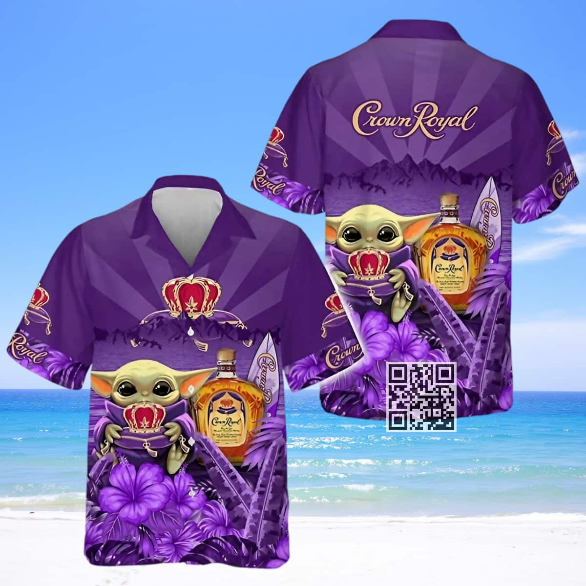 Baby Yoda Loves Crown Royal Whisky Hawaiian Shirt