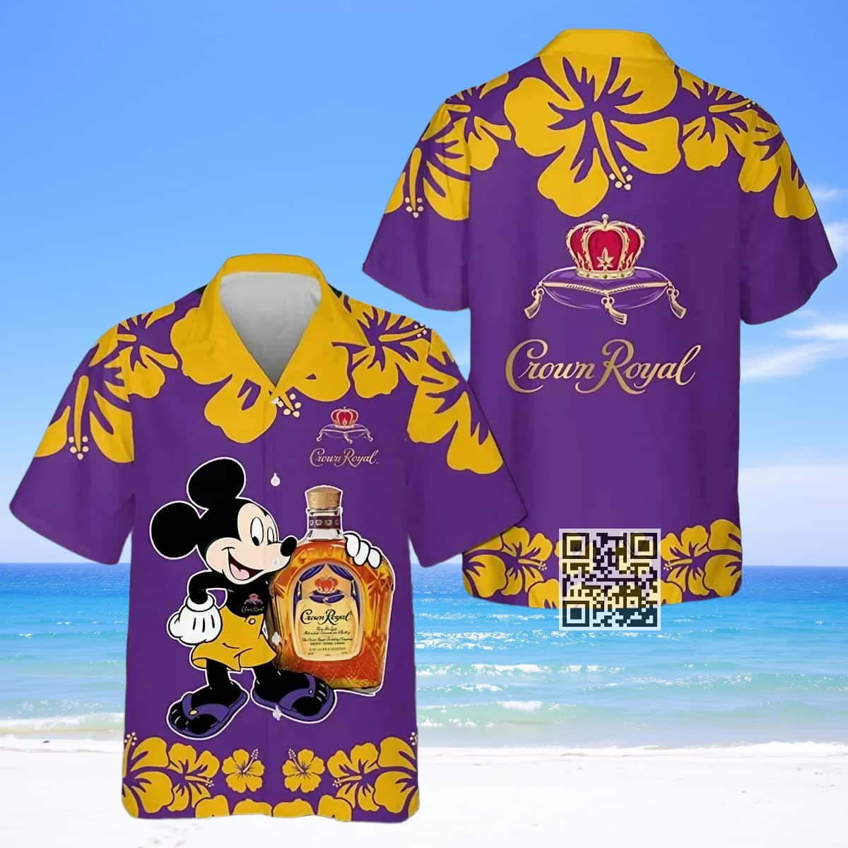 Mickey Mouse Loves Crown Royal Whisky Hawaiian Shirt