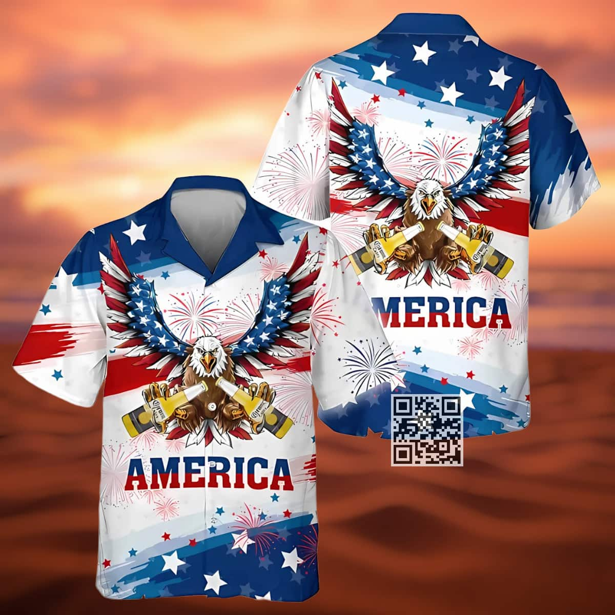 Corona Extra Hawaiian Shirt US Flag Eagle