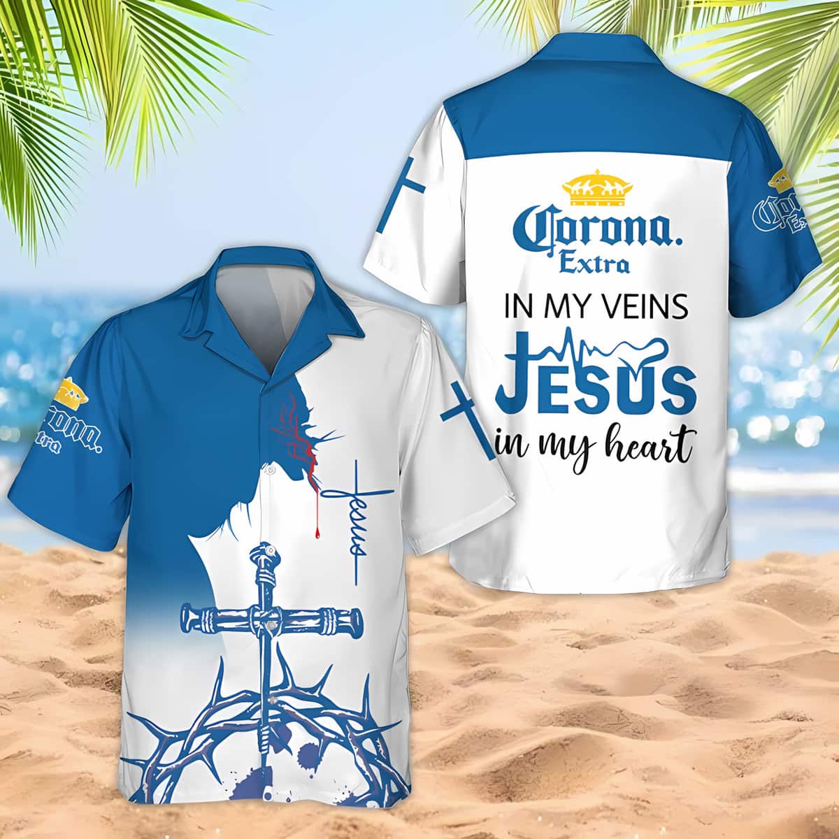 Corona Extra Beer Hawaiian Shirt In My Veins Jesus In My Heart Corona Extra Beer Hawaiian Shirt In My Veins Jesus In My Heart
