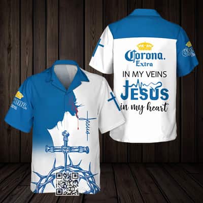 Corona Extra Beer Hawaiian Shirt In My Veins Jesus In My Heart Corona Extra Beer Hawaiian Shirt In My Veins Jesus In My Heart