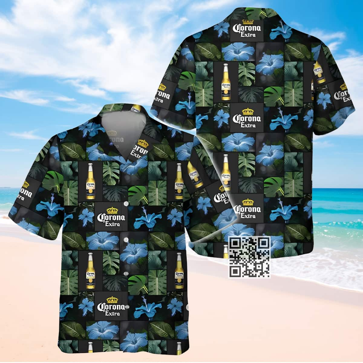 Aloha Corona Extra Beer Hawaiian Shirt Palm Leaf Pattern