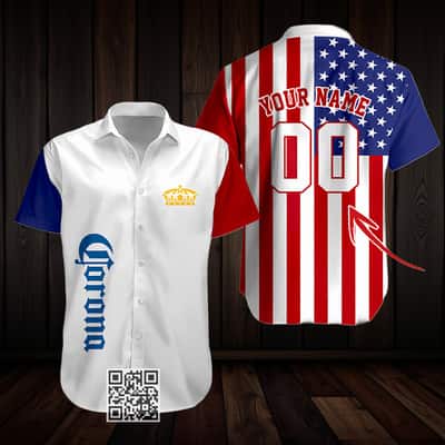 Personalized Corona Extra Beer Hawaiian Shirt US Flag Custom Name