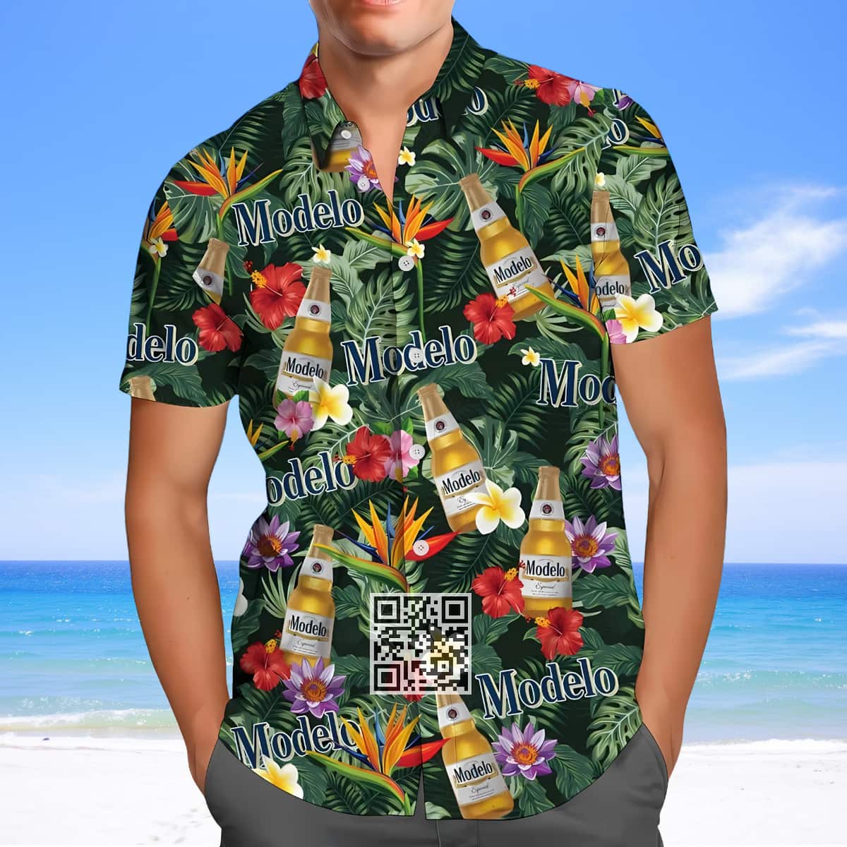 Modelo Especial Beer Hawaiian Shirt Tropical Pattern Modelo Especial Beer Hawaiian Shirt Tropical Pattern