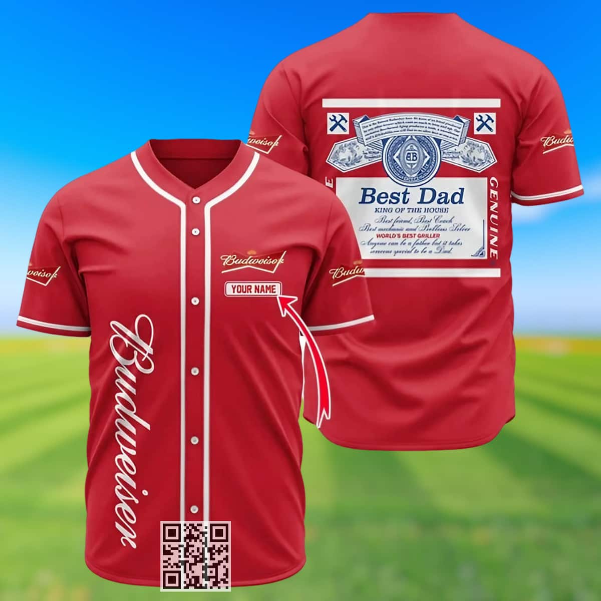 Personalized Budweiser Beer Baseball Jersey Happy Father's Day Custom Name Personalized Budweiser Beer Baseball Jersey Happy Father's Day Custom Name
