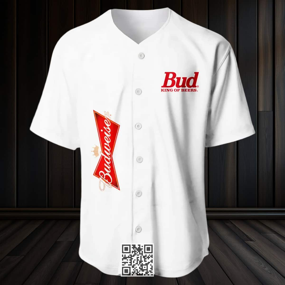 White Budweiser King Of Beers Baseball Jersey