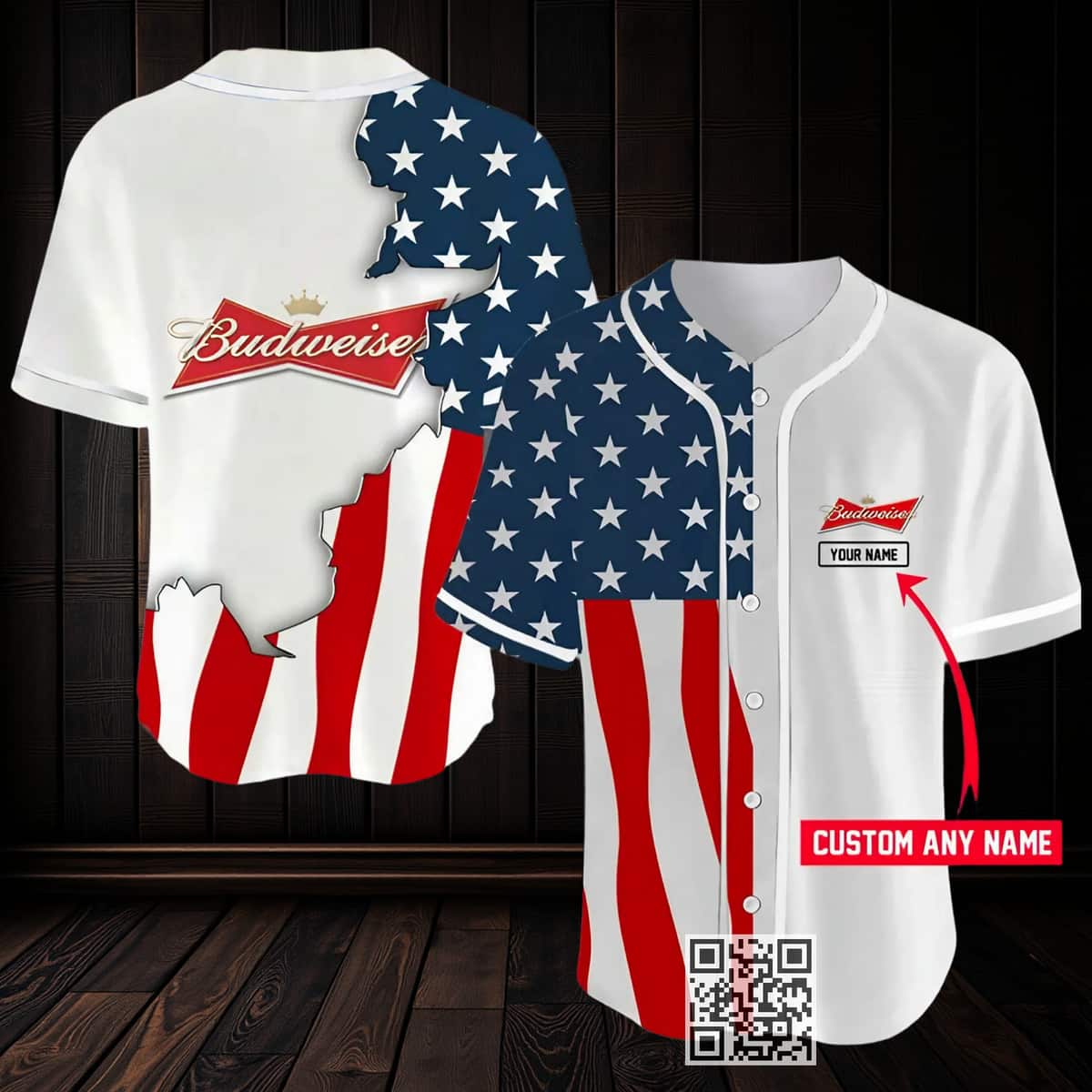 Personalized Budweiser Beer Baseball Jersey US Flag Custom Name Personalized Budweiser Beer Baseball Jersey US Flag Custom Name