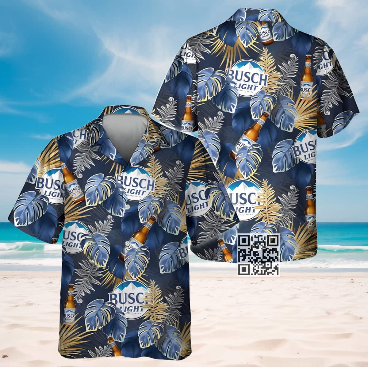 Busch Light Beer Hawaiian Shirt Tropical Palm Leaves