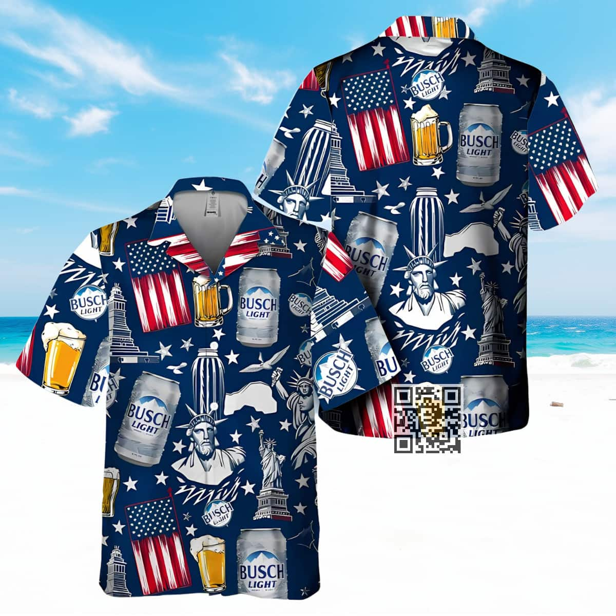 Busch Light Beer Hawaiian Shirt US Flag Statue of Liberty