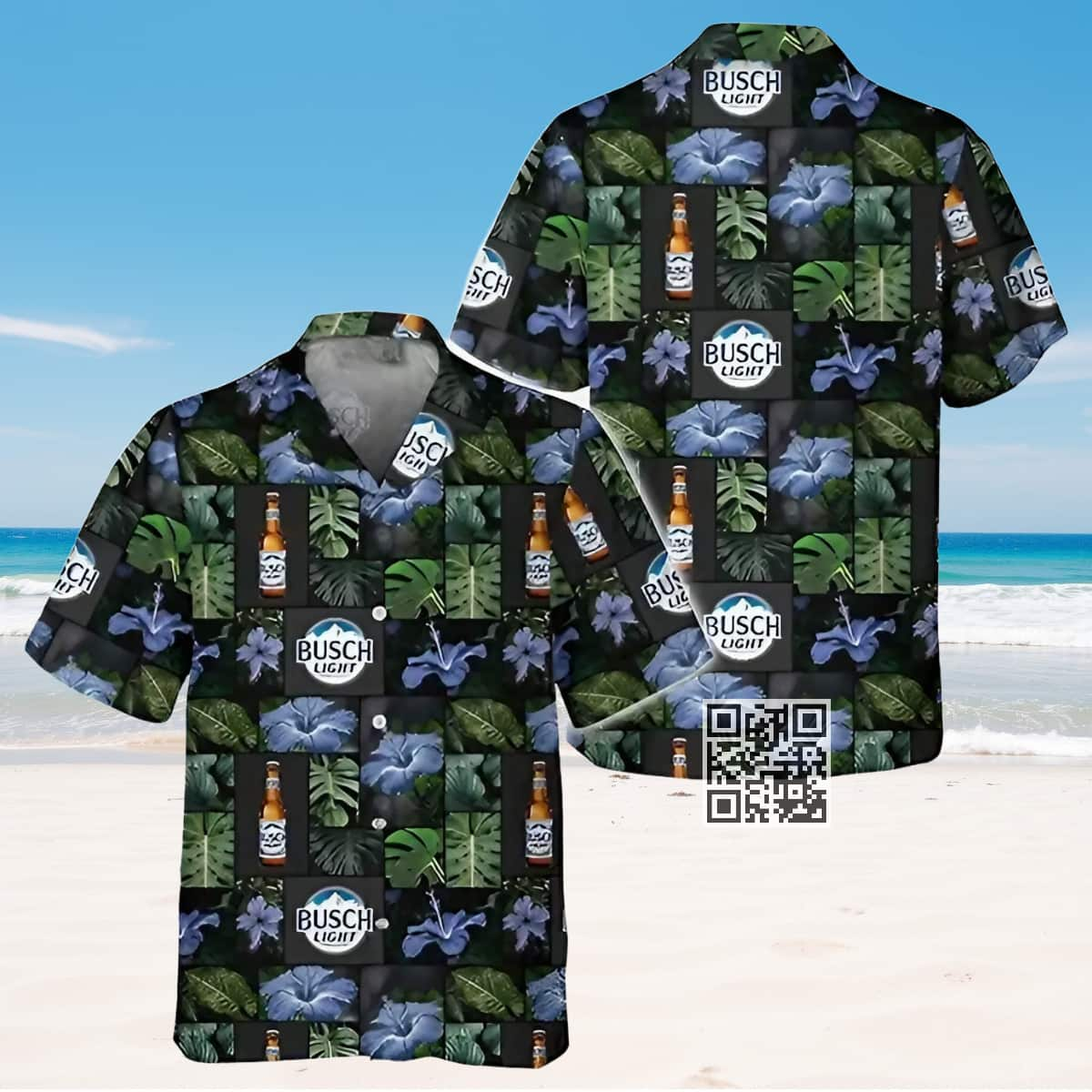 Busch Light Beer Hawaiian Shirt Hibiscus Flower Palm Leaf