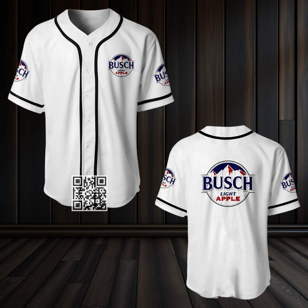 White Busch Apple Light Beer Baseball Jersey White Busch Apple Light Beer Baseball Jersey
