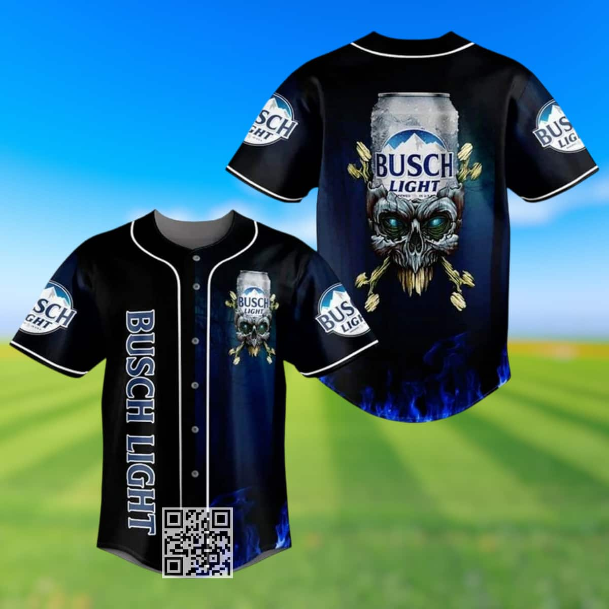 Skull Busch Light Beer Baseball Jersey