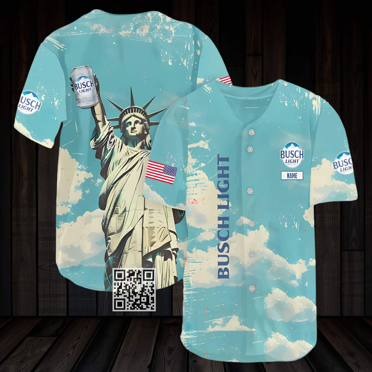 Personalized Busch Light Beer Baseball Jersey Statue Of Liberty Custom Name