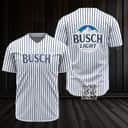 Blue And White Striped Busch Light Beer Baseball Jersey Blue And White Striped Busch Light Beer Baseball Jersey