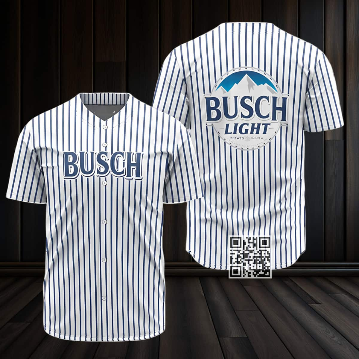 Blue And White Striped Busch Light Beer Baseball Jersey