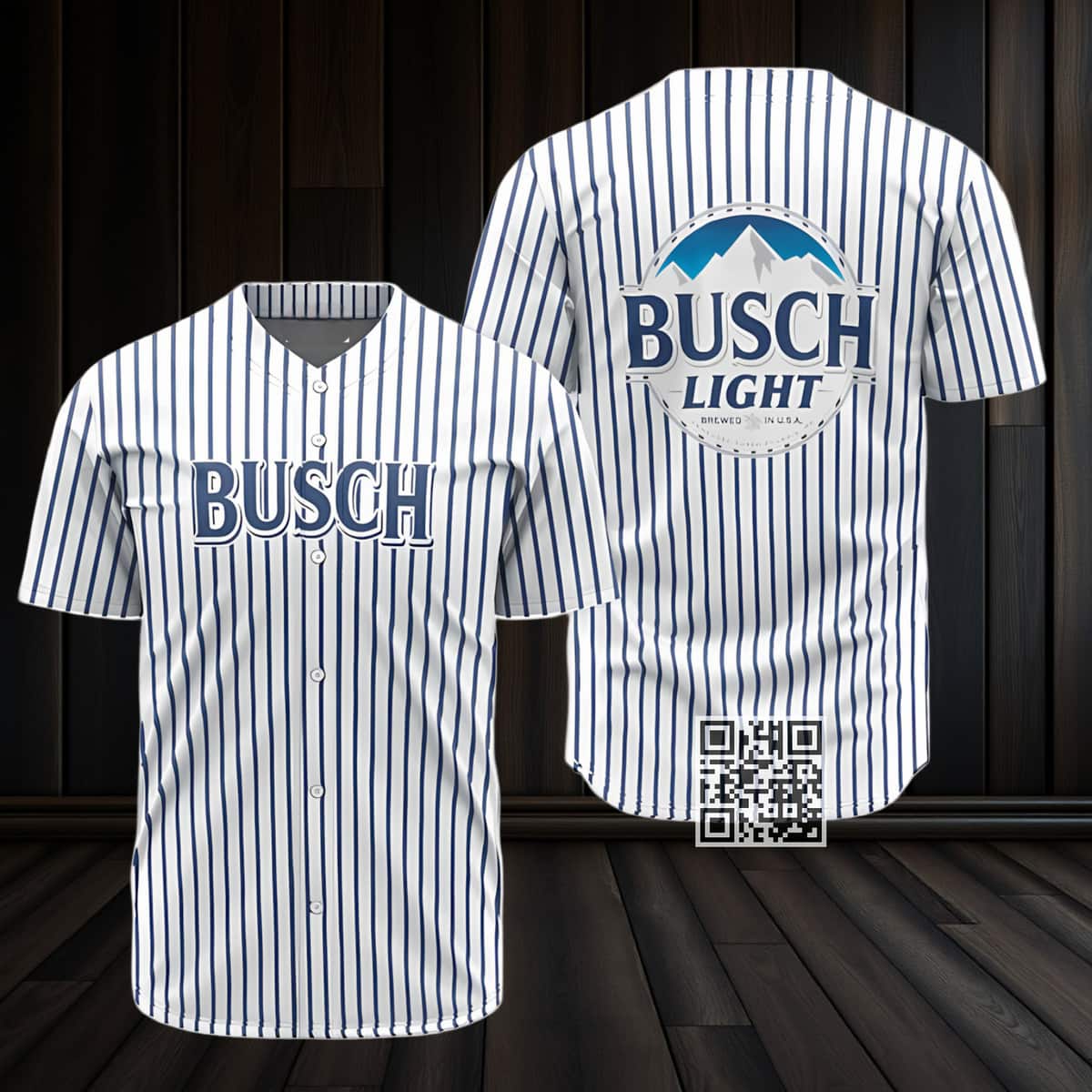 Blue And White Striped Busch Light Beer Baseball Jersey Blue And White Striped Busch Light Beer Baseball Jersey