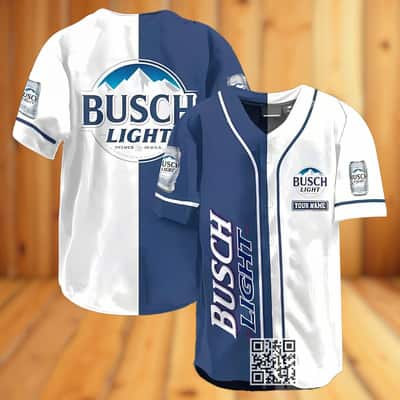 White And Navy Blue Split Busch Light Beer Baseball Jersey Custom Name
