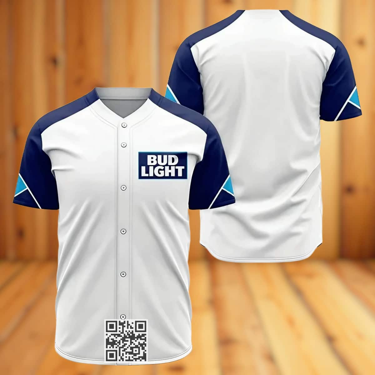 White And Blue Bud Light Beer Baseball Jersey