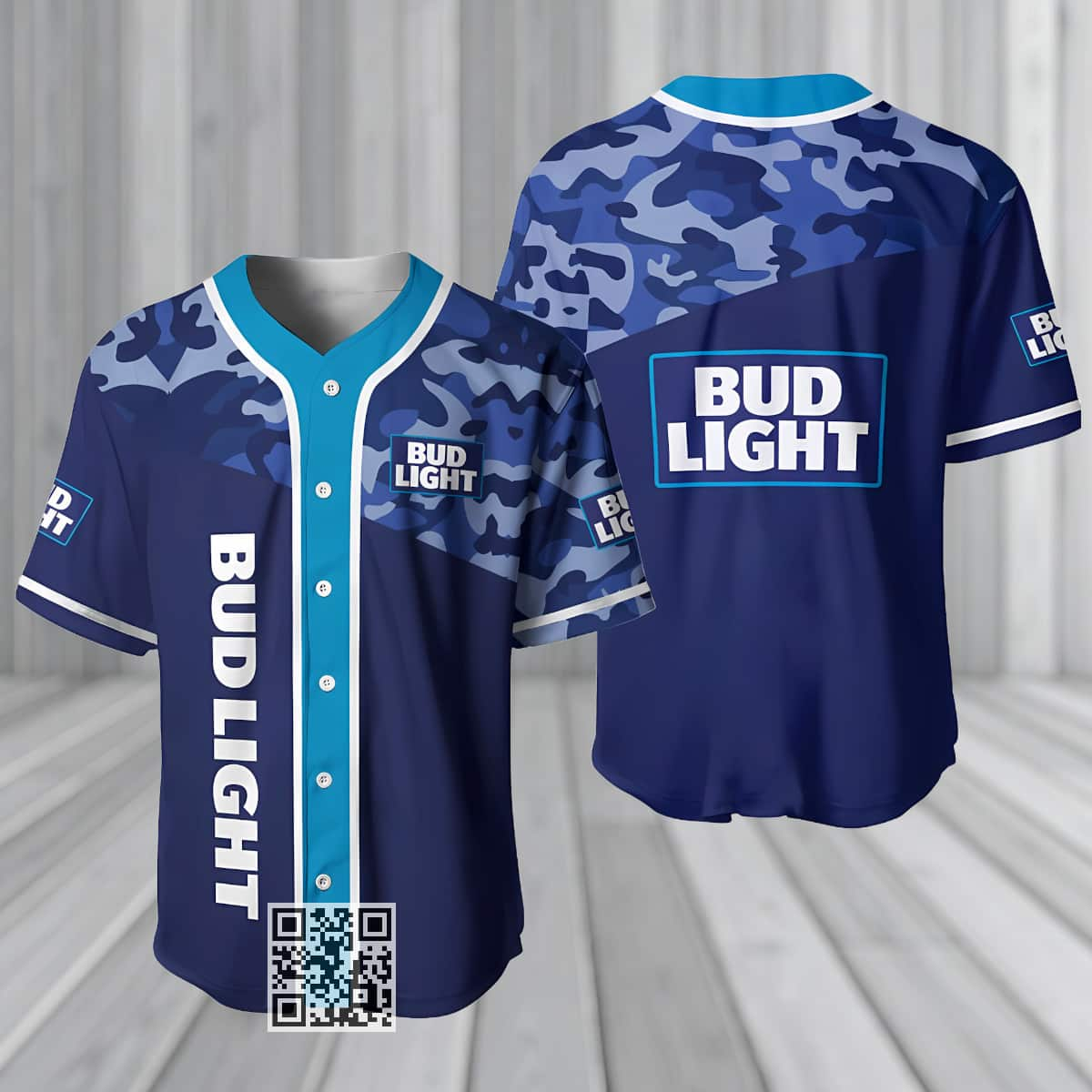 Bud Light Beer Baseball Jersey Camouflage Pattern