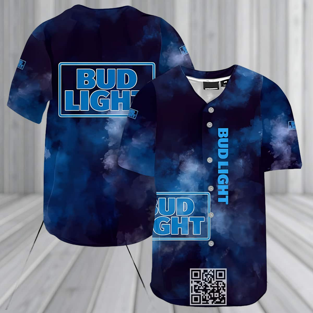 Bud Light Beer Baseball Jersey Colorful Smoke Pattern