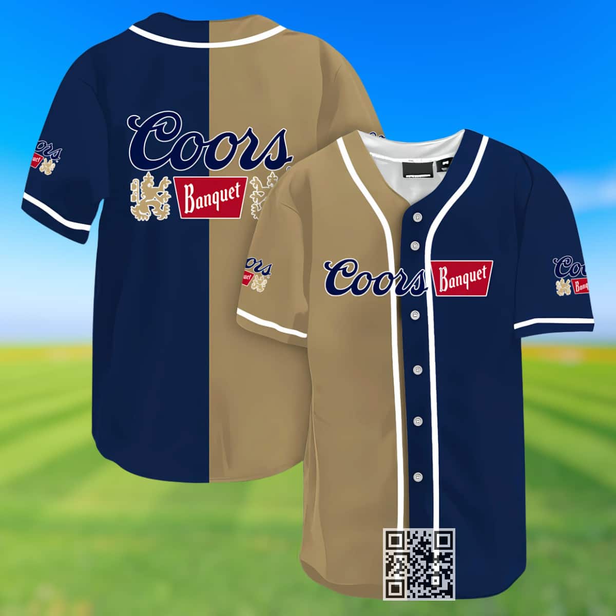 Navy And Tan Split Coors Banquet Baseball Jersey Navy And Tan Split Coors Banquet Baseball Jersey