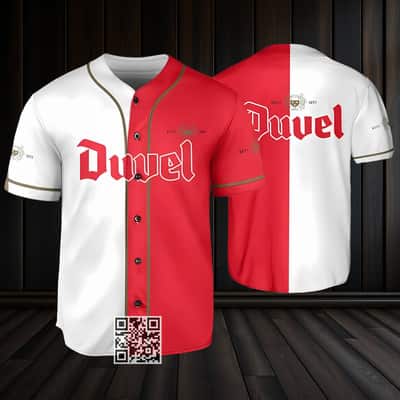 White And Red Split Duvel Beer Baseball Jersey White And Red Split Duvel Beer Baseball Jersey