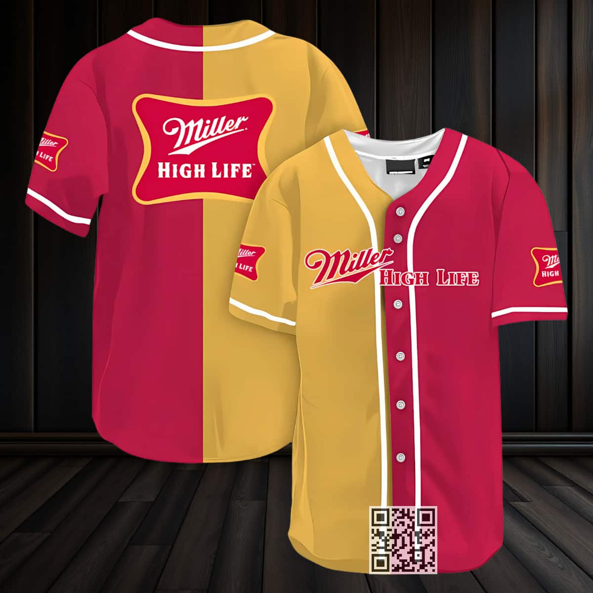 Miller High Life Beer Baseball Jersey Yellow And Maroon Split Miller High Life Beer Baseball Jersey Yellow And Maroon Split