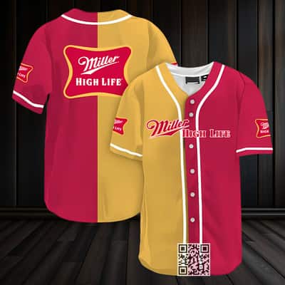 Miller High Life Beer Baseball Jersey Yellow And Maroon Split Miller High Life Beer Baseball Jersey Yellow And Maroon Split