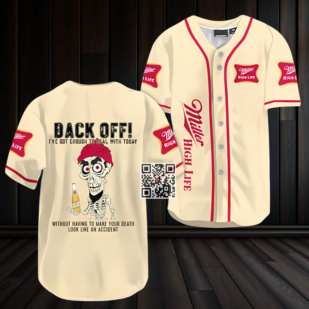 Achmed Back Off Miller High Life Beer Baseball Jersey Achmed Back Off Miller High Life Beer Baseball Jersey