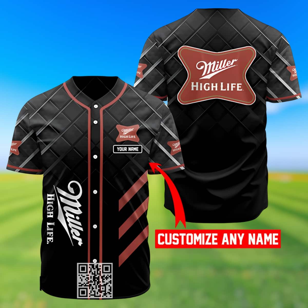Personalized Black Miller High Life Beer Baseball Jersey Custom Name Personalized Black Miller High Life Beer Baseball Jersey Custom Name