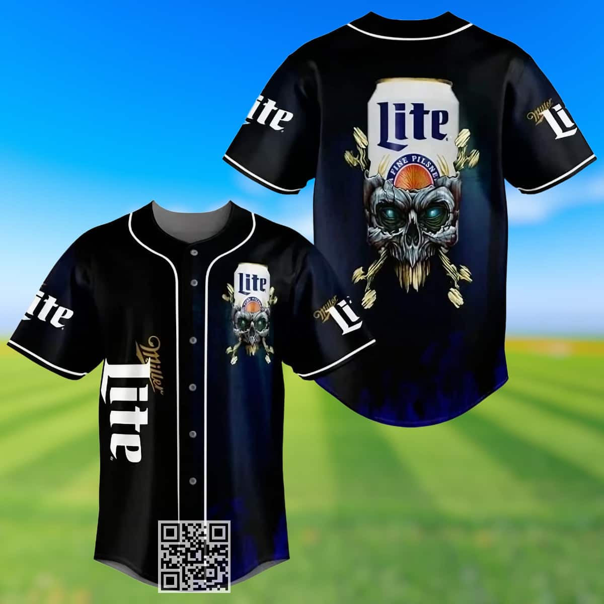 Skull With Miller Lite Beer Baseball Jersey Skull With Miller Lite Beer Baseball Jersey